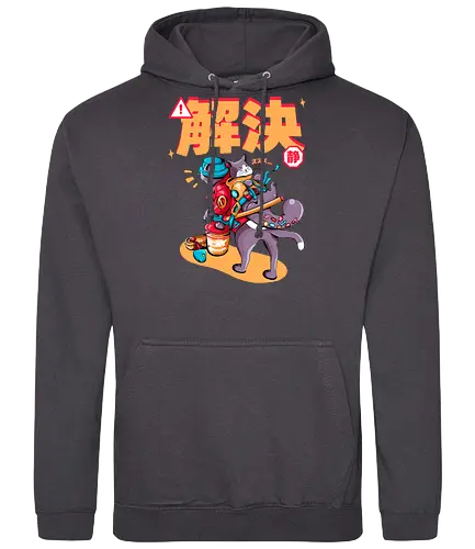 Streunerkatzen - Straßenkatze, Straßenkatzen, Cyberpunk-Katze, Kanji, Kawaii-Dystopie, Neo-Tokio-Katze, Ramen, sanftes Chaos, streunende Katzen, Stadtkatze - Standard Hoodie