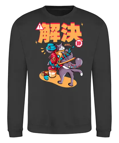Streunerkatzen - Straßenkatze, Straßenkatzen, Cyberpunk-Katze, Kanji, Kawaii-Dystopie, Neo-Tokio-Katze, Ramen, sanftes Chaos, streunende Katzen, Stadtkatze - Sweatshirt