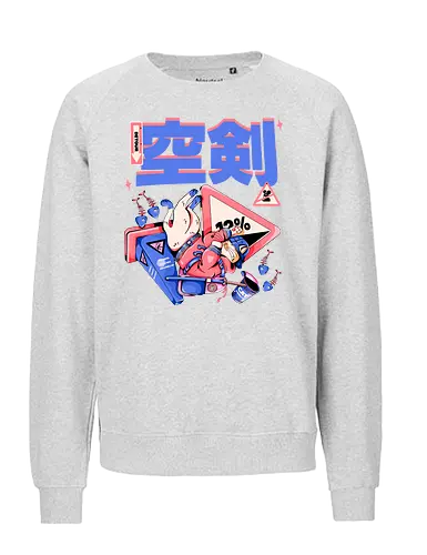 Katze im freien Fall - Ramen und Bedauern, Trashcore, Cyberpunk-Katze bunt, Katzenabstammung, freier Fall, lustiger Katzencartoon, Katana-Katze, Kawaii-Dystopie, Neo Tokyo, lila - Fairtrade Sweatshirt