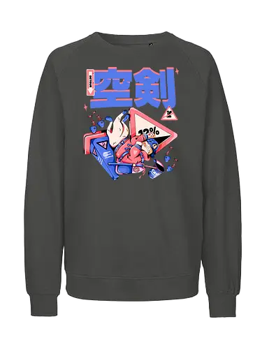 Katze im freien Fall - Ramen und Bedauern, Trashcore, Cyberpunk-Katze bunt, Katzenabstammung, freier Fall, lustiger Katzencartoon, Katana-Katze, Kawaii-Dystopie, Neo Tokyo, lila - Fairtrade Sweatshirt