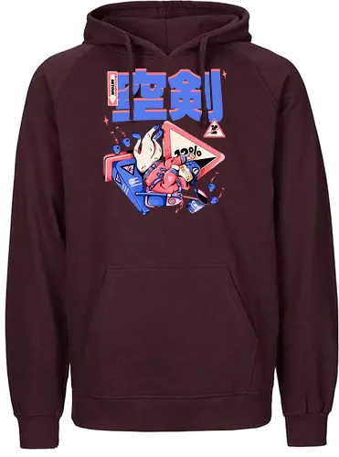 Katze im freien Fall - Ramen und Bedauern, Trashcore, Cyberpunk-Katze bunt, Katzenabstammung, freier Fall, lustiger Katzencartoon, Katana-Katze, Kawaii-Dystopie, Neo Tokyo, lila - Fairtrade Hoodie