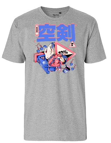 Katze im freien Fall - Ramen und Bedauern, Trashcore, Cyberpunk-Katze bunt, Katzenabstammung, freier Fall, lustiger Katzencartoon, Katana-Katze, Kawaii-Dystopie, Neo Tokyo, lila - Fairtrade T-Shirt