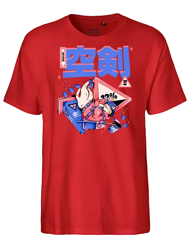 Katze im freien Fall - Ramen und Bedauern, Trashcore, Cyberpunk-Katze bunt, Katzenabstammung, freier Fall, lustiger Katzencartoon, Katana-Katze, Kawaii-Dystopie, Neo Tokyo, lila - Fairtrade T-Shirt