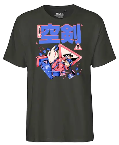 Katze im freien Fall - Ramen und Bedauern, Trashcore, Cyberpunk-Katze bunt, Katzenabstammung, freier Fall, lustiger Katzencartoon, Katana-Katze, Kawaii-Dystopie, Neo Tokyo, lila - Fairtrade T-Shirt