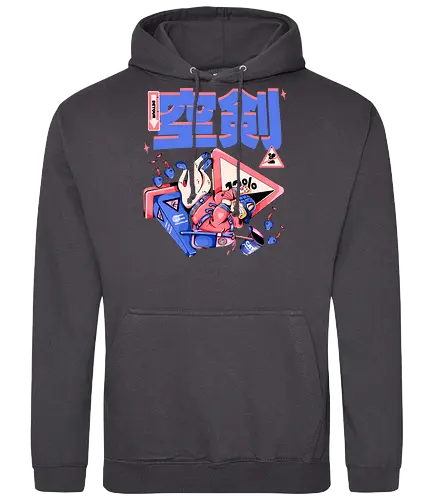 Katze im freien Fall - Ramen und Bedauern, Trashcore, Cyberpunk-Katze bunt, Katzenabstammung, freier Fall, lustiger Katzencartoon, Katana-Katze, Kawaii-Dystopie, Neo Tokyo, lila - Standard Hoodie
