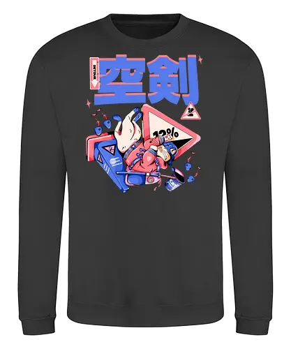 Katze im freien Fall - Ramen und Bedauern, Trashcore, Cyberpunk-Katze bunt, Katzenabstammung, freier Fall, lustiger Katzencartoon, Katana-Katze, Kawaii-Dystopie, Neo Tokyo, lila - Sweatshirt