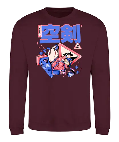 Katze im freien Fall - Ramen und Bedauern, Trashcore, Cyberpunk-Katze bunt, Katzenabstammung, freier Fall, lustiger Katzencartoon, Katana-Katze, Kawaii-Dystopie, Neo Tokyo, lila - Sweatshirt