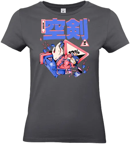 Katze im freien Fall - Ramen und Bedauern, Trashcore, Cyberpunk-Katze bunt, Katzenabstammung, freier Fall, lustiger Katzencartoon, Katana-Katze, Kawaii-Dystopie, Neo Tokyo, lila - Standard T-Shirt (Women)