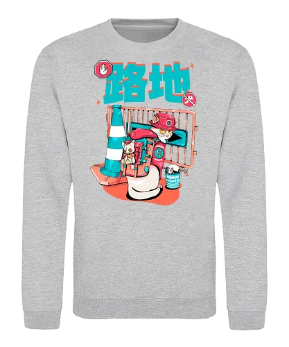 Cyberpunk-Straßenkatze beim Ramen-Essen - Alley Neko, Blade Punk, Cyberpunk-Straßenkatze, Spaß, Katzenkatana, Kawaii-Chaos, weiße Kätzchenkatze, Ramen Core, Straßenkatze, Stadtkatze - Sweatshirt