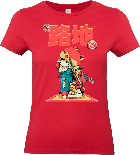 Katana-Katze in Verkleidung - Blade Cat, Cyberkawaii, Cyberpunk-Katze, Katzensamurai, Glitchcore-Kätzchen, Katana-Katze, streunende Katze, Straßenkatze, Urban Bladecore, Stadtkatze - Standard T-Shirt (Women)