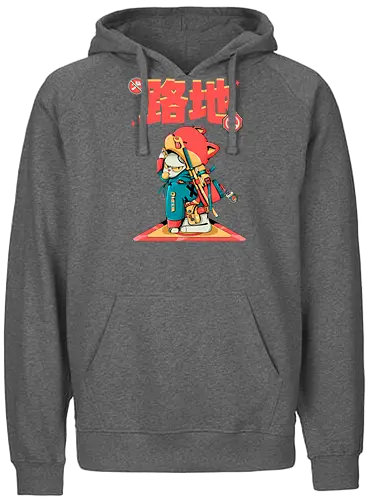 Katana-Katze in Verkleidung - Blade Cat, Cyberkawaii, Cyberpunk-Katze, Katzensamurai, Glitchcore-Kätzchen, Katana-Katze, streunende Katze, Straßenkatze, Urban Bladecore, Stadtkatze - Fairtrade Hoodie