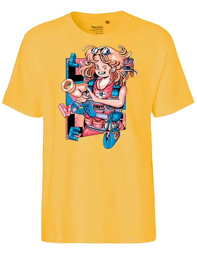 Mechanische Liebe - glitchige Liebe, Liebe in der Zukunft, Anime-Cyborg-Mädchen, süßer Glitch, Cyberpunk-Valentinstag, Cyborg-Mädchen-Liebe, mechanische Zuneigung, Romantik-Upgrade - Fairtrade T-Shirt