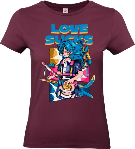 Love Sucks – Cyberpunk Anti-Valentine - Anti-Valentinstag, verknallt, süß und tödlich, Cybergirl, Cyberpunk-Valentinstag, Kawaii-Liebe, Robotermädchen, Valentinstags-Terror - Standard T-Shirt (Women)