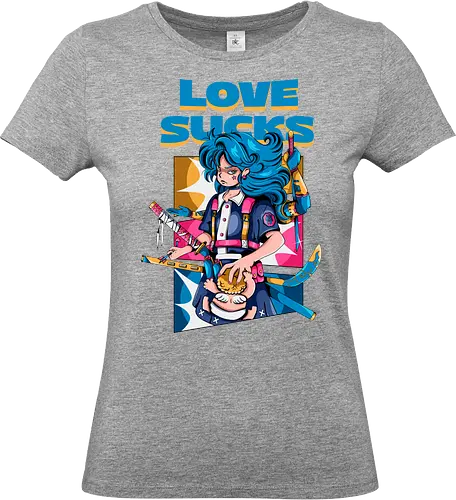 Love Sucks – Cyberpunk Anti-Valentine - Anti-Valentinstag, verknallt, süß und tödlich, Cybergirl, Cyberpunk-Valentinstag, Kawaii-Liebe, Robotermädchen, Valentinstags-Terror - Standard T-Shirt (Women)