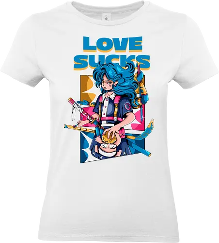 Love Sucks – Cyberpunk Anti-Valentine - Anti-Valentinstag, verknallt, süß und tödlich, Cybergirl, Cyberpunk-Valentinstag, Kawaii-Liebe, Robotermädchen, Valentinstags-Terror - Standard T-Shirt (Women)