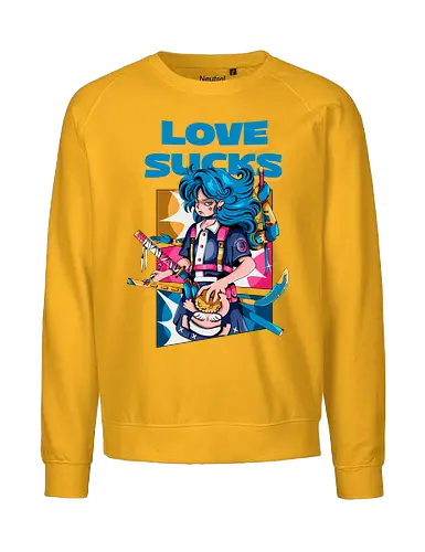Love Sucks – Cyberpunk Anti-Valentine - Anti-Valentinstag, verknallt, süß und tödlich, Cybergirl, Cyberpunk-Valentinstag, Kawaii-Liebe, Robotermädchen, Valentinstags-Terror - Fairtrade Sweatshirt