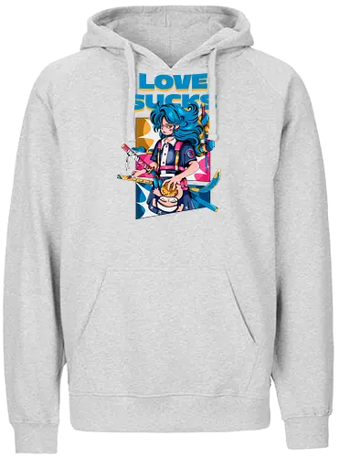 Love Sucks – Cyberpunk Anti-Valentine - Anti-Valentinstag, verknallt, süß und tödlich, Cybergirl, Cyberpunk-Valentinstag, Kawaii-Liebe, Robotermädchen, Valentinstags-Terror - Fairtrade Hoodie