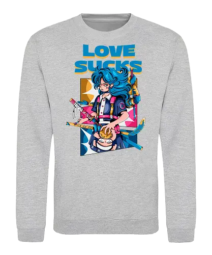Love Sucks – Cyberpunk Anti-Valentine - Anti-Valentinstag, verknallt, süß und tödlich, Cybergirl, Cyberpunk-Valentinstag, Kawaii-Liebe, Robotermädchen, Valentinstags-Terror - Sweatshirt