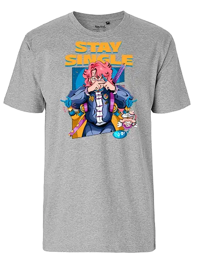 Bleib Single - Anti-Valentinstag, Cyber-Ninja, Cyberpunk-Valentinstag, Kawaii-Herzensbrecher, Ninja-Mädchen, Single bleiben, Valentinstag-Ninjutsu - Fairtrade T-Shirt