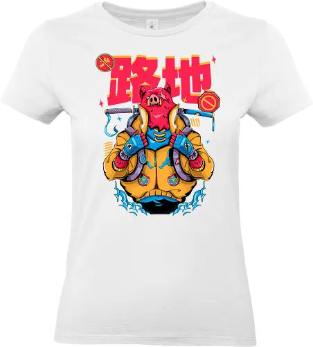 Wütendes rotes Schwein mit Katana - Tierrebellion, Anime-Tier, Anthro-Samurai, Cyberpunk-Schwein, kantiges Kawaii, Glitchcore-Tier, Katana-Schwein, rotes Schwein, Samurai-Schwein, Urban Core - Standard T-Shirt (Women)