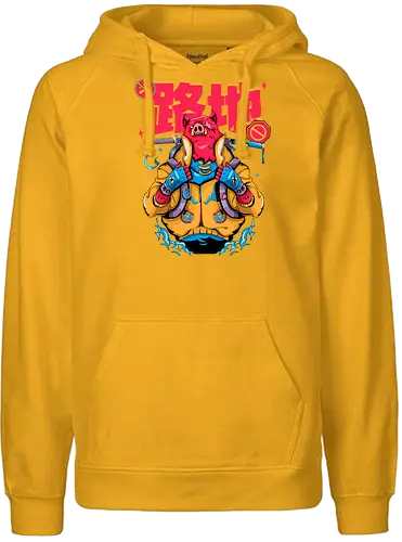Wütendes rotes Schwein mit Katana - Tierrebellion, Anime-Tier, Anthro-Samurai, Cyberpunk-Schwein, kantiges Kawaii, Glitchcore-Tier, Katana-Schwein, rotes Schwein, Samurai-Schwein, Urban Core - Fairtrade Hoodie