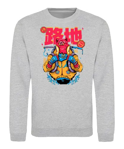Wütendes rotes Schwein mit Katana - Tierrebellion, Anime-Tier, Anthro-Samurai, Cyberpunk-Schwein, kantiges Kawaii, Glitchcore-Tier, Katana-Schwein, rotes Schwein, Samurai-Schwein, Urban Core - Sweatshirt