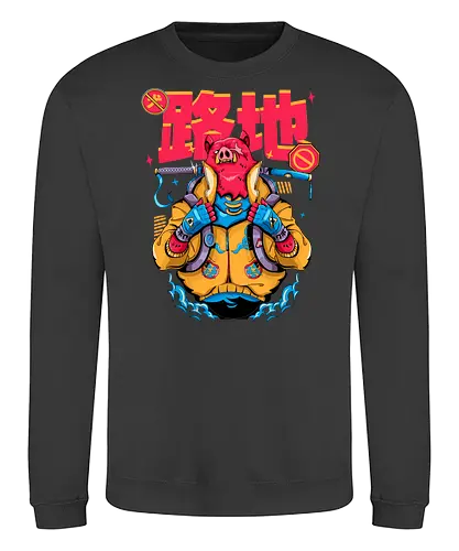 Wütendes rotes Schwein mit Katana - Tierrebellion, Anime-Tier, Anthro-Samurai, Cyberpunk-Schwein, kantiges Kawaii, Glitchcore-Tier, Katana-Schwein, rotes Schwein, Samurai-Schwein, Urban Core - Sweatshirt