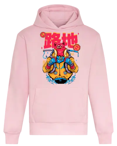 Wütendes rotes Schwein mit Katana - Tierrebellion, Anime-Tier, Anthro-Samurai, Cyberpunk-Schwein, kantiges Kawaii, Glitchcore-Tier, Katana-Schwein, rotes Schwein, Samurai-Schwein, Urban Core - Heavyweight Hoodie