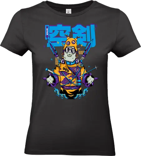 Attentäter-Lama – Cyberpunk-Samurai-Tier - Tierkrieger, Bladecore, Cyber-Tier, Cyberpunk-Samurai, pelzige Klinge, Kawaii-Assassine, Lama mit Haltung, Neotokyo, urbane Streetwear - Standard T-Shirt (Women)