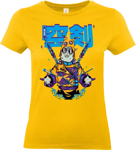 Attentäter-Lama – Cyberpunk-Samurai-Tier - Tierkrieger, Bladecore, Cyber-Tier, Cyberpunk-Samurai, pelzige Klinge, Kawaii-Assassine, Lama mit Haltung, Neotokyo, urbane Streetwear - Standard T-Shirt (Women)