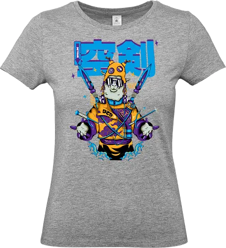 Attentäter-Lama – Cyberpunk-Samurai-Tier - Tierkrieger, Bladecore, Cyber-Tier, Cyberpunk-Samurai, pelzige Klinge, Kawaii-Assassine, Lama mit Haltung, Neotokyo, urbane Streetwear - Standard T-Shirt (Women)