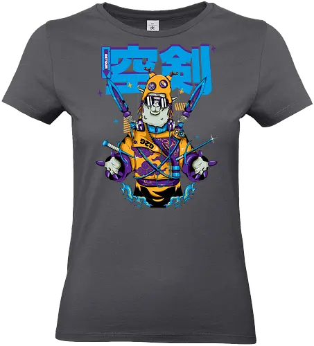 Attentäter-Lama – Cyberpunk-Samurai-Tier - Tierkrieger, Bladecore, Cyber-Tier, Cyberpunk-Samurai, pelzige Klinge, Kawaii-Assassine, Lama mit Haltung, Neotokyo, urbane Streetwear - Standard T-Shirt (Women)
