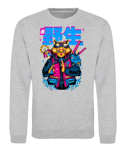 Samurai-Cyberpunk-Katze - ästhetische Katze, Anime-Samurai-Katze, Cyberpunk-Katze, dunkles Kawaii, Kawaii-Krieger, Neon City Blues, urbaner Samurai, Katze, Cyber ​​Neko, Yokai-Maske - Sweatshirt