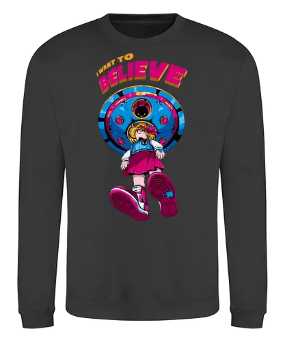 Ich will glauben - 90er-Jahre-Science-Fiction, Entführung, Alien-Angriff, kosmische Angst, gruseliger Außerirdischer, dunkle Science-Fiction, schwarzer Humor, ich will glauben, Vintage-Alien, Akte-X-Vibes - Sweatshirt