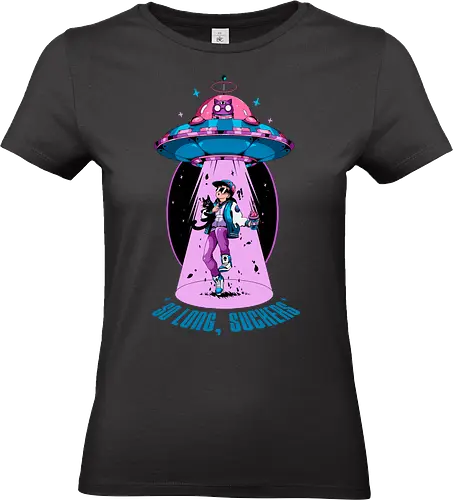 Auf Wiedersehen - Entführung, Alien-Katze, schwarzer Humor, lustiges UFO, intergalaktisches Haustier, Miau aus dem All, Meowcore, Retroscifi, Mach's gut, UFO-Katze - Standard T-Shirt (Women)