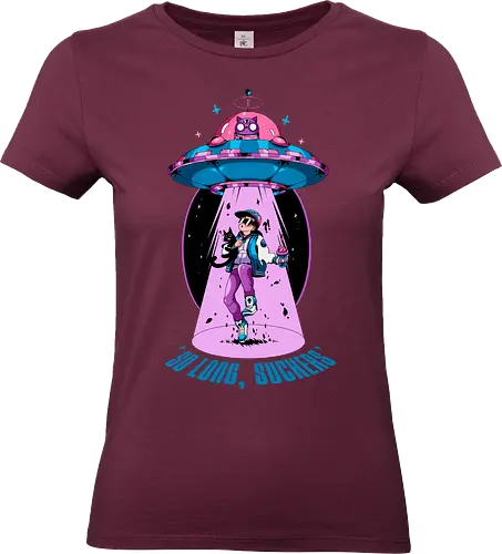 Auf Wiedersehen - Entführung, Alien-Katze, schwarzer Humor, lustiges UFO, intergalaktisches Haustier, Miau aus dem All, Meowcore, Retroscifi, Mach's gut, UFO-Katze - Standard T-Shirt (Women)