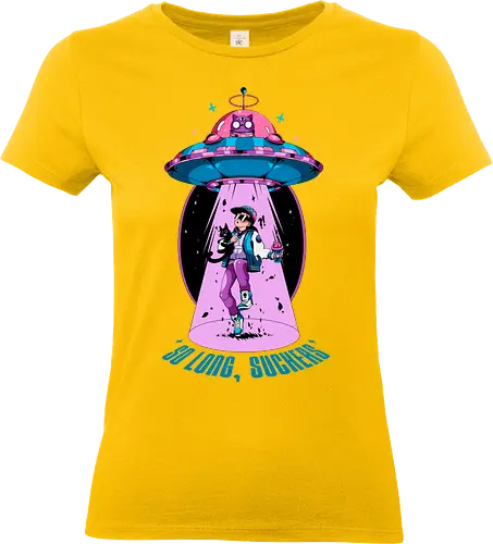 Auf Wiedersehen - Entführung, Alien-Katze, schwarzer Humor, lustiges UFO, intergalaktisches Haustier, Miau aus dem All, Meowcore, Retroscifi, Mach's gut, UFO-Katze - Standard T-Shirt (Women)