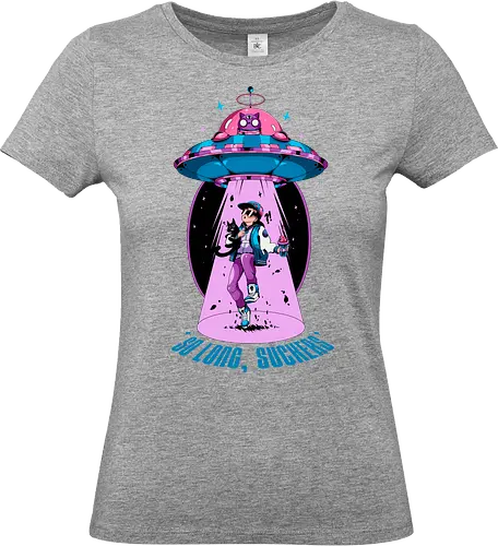 Auf Wiedersehen - Entführung, Alien-Katze, schwarzer Humor, lustiges UFO, intergalaktisches Haustier, Miau aus dem All, Meowcore, Retroscifi, Mach's gut, UFO-Katze - Standard T-Shirt (Women)