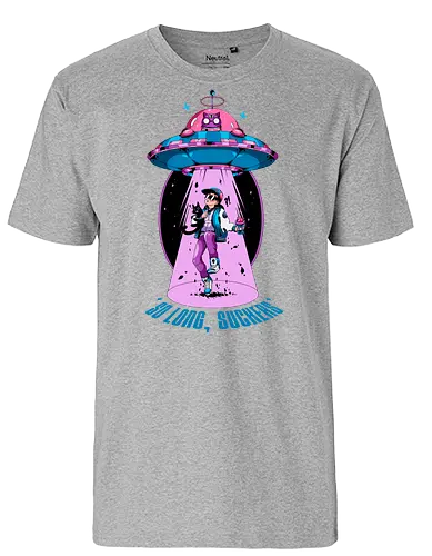 Auf Wiedersehen - Entführung, Alien-Katze, schwarzer Humor, lustiges UFO, intergalaktisches Haustier, Miau aus dem All, Meowcore, Retroscifi, Mach's gut, UFO-Katze - Fairtrade T-Shirt