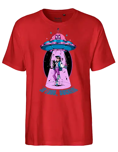 Auf Wiedersehen - Entführung, Alien-Katze, schwarzer Humor, lustiges UFO, intergalaktisches Haustier, Miau aus dem All, Meowcore, Retroscifi, Mach's gut, UFO-Katze - Fairtrade T-Shirt