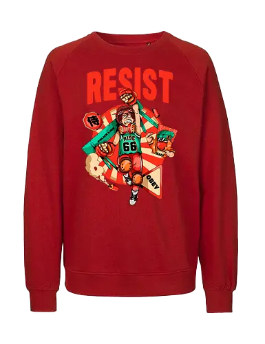 Widerstand – Futuristische Dystopie - Ästhetische Revolution, Anarchie, Cyber-Aktivismus, Cyberpunk-Rebellion, dystopischer Protest, Rebell mit Stil, Rebellion, Widerstand, Tränengasprotest, städtischer Aufruhr - Fairtrade Sweatshirt