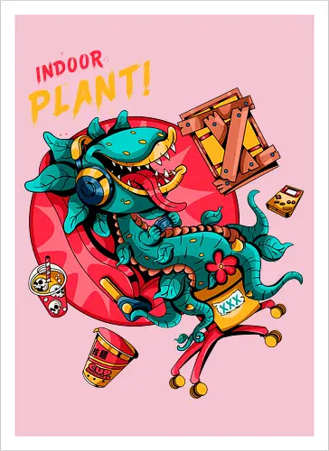 Zimmerpflanze - asozial, digital, asoziale Ästhetik, fleischfressende Pflanze, Photosynthese, Gamer-Pflanze, Zimmerpflanze, Plantcore, Quarantänecore, seltsames Indoor - Artprint