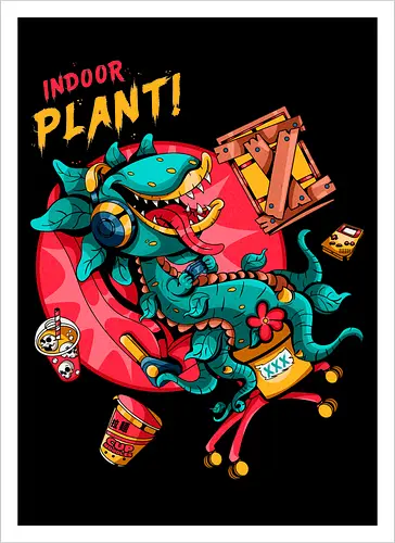Zimmerpflanze - asozial, digital, asoziale Ästhetik, fleischfressende Pflanze, Photosynthese, Gamer-Pflanze, Zimmerpflanze, Plantcore, Quarantänecore, seltsames Indoor - Artprint