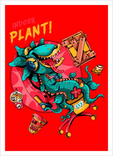 Zimmerpflanze - asozial, digital, asoziale Ästhetik, fleischfressende Pflanze, Photosynthese, Gamer-Pflanze, Zimmerpflanze, Plantcore, Quarantänecore, seltsames Indoor - Artprint