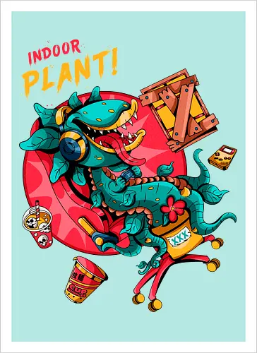 Zimmerpflanze - asozial, digital, asoziale Ästhetik, fleischfressende Pflanze, Photosynthese, Gamer-Pflanze, Zimmerpflanze, Plantcore, Quarantänecore, seltsames Indoor - Artprint