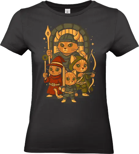 Dungeons and Cats - threadless design, fantasy lovers, sword and magic, RPG pets, stylized cats, kawaii cats, feline heroes, pod design, redbubble art, teepublic cats, cat characters, adventure cats, geek culture, cats, warrior cats, rpg, fantasy art, geek art, mage cat, archer cat, warrior cat, medieval cats, dungeon cats, cute art, minimal style, cartoon style, dungeons and cats, geek t-shirt, nerd art, print on demand - Standard T-Shirt (Women)