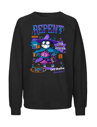 Bereue - katze, cthulhu, gruselig süß, dunkle kunst, dunkle katze, schwarzer humor, dunkel süß, okkulte katze, rituelle katze, beschwörung, hexenkatze, unheimliches kätzchen, lovecraft, necronomicon, hexenkatze - Fairtrade Sweatshirt