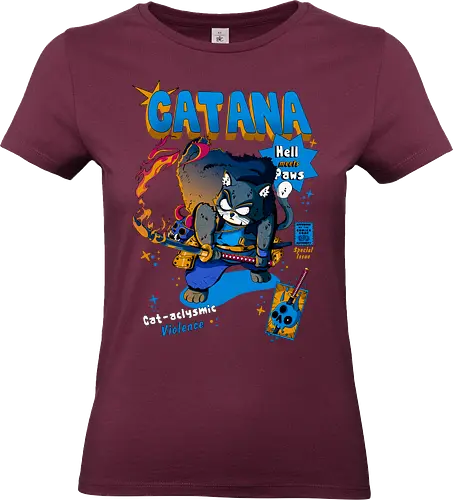 Catana - Katze, Katze mit Schwert, Catana, Dämonentöter, Katzenkrieger, Hölle, Hellcat-Stil, höllischer Kampf, Katana-Katze, Kawaii-Rache, Samurai, Samurai-Katze - Standard T-Shirt (Women)