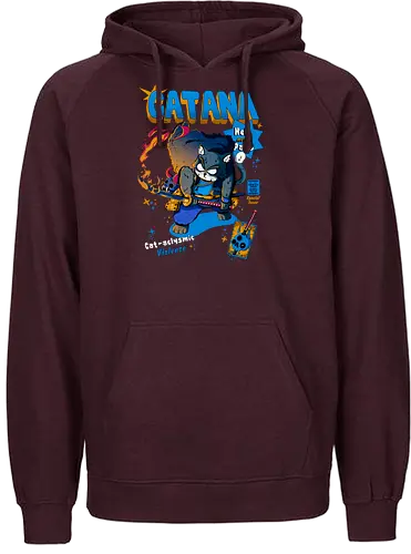 Catana - Katze, Katze mit Schwert, Catana, Dämonentöter, Katzenkrieger, Hölle, Hellcat-Stil, höllischer Kampf, Katana-Katze, Kawaii-Rache, Samurai, Samurai-Katze - Fairtrade Hoodie