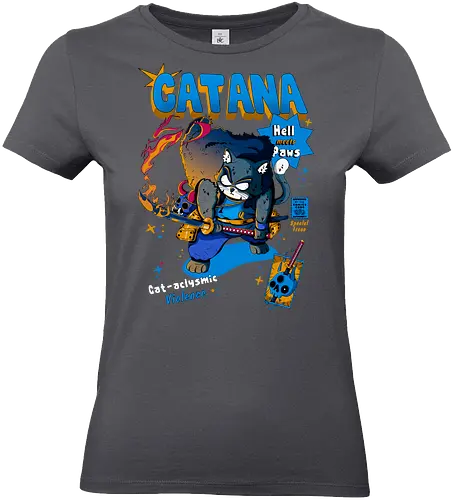 Catana - Katze, Katze mit Schwert, Catana, Dämonentöter, Katzenkrieger, Hölle, Hellcat-Stil, höllischer Kampf, Katana-Katze, Kawaii-Rache, Samurai, Samurai-Katze - Standard T-Shirt (Women)